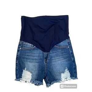 Pinkblush Special A LA Maternity Shorts Blue Denim Ripped Distressed Jeans Large
